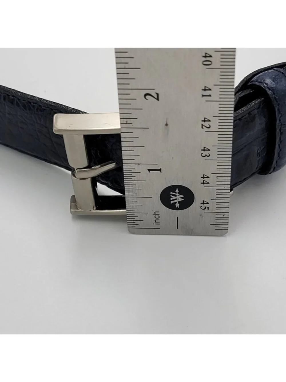 Vtg Giorgio Brutini Genuine Navy Blue Leather Belt With Embossed Texture & Silve